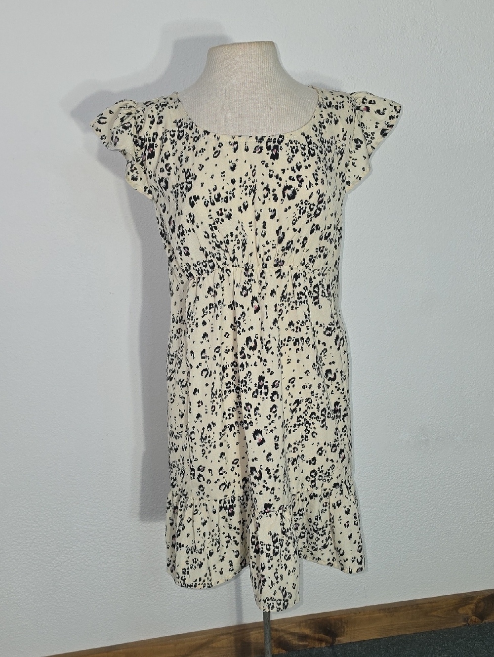Umgee Dress Cream Leopard-Print Flutter-Cap Sleeve Dress Cream Size L - Picture 13 of 16